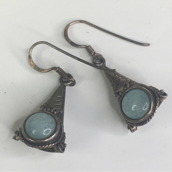 Vintage Moonstone In Sterling Silver 925 Blue Hue Artist Handmade Earrings - Picture 1 of 5